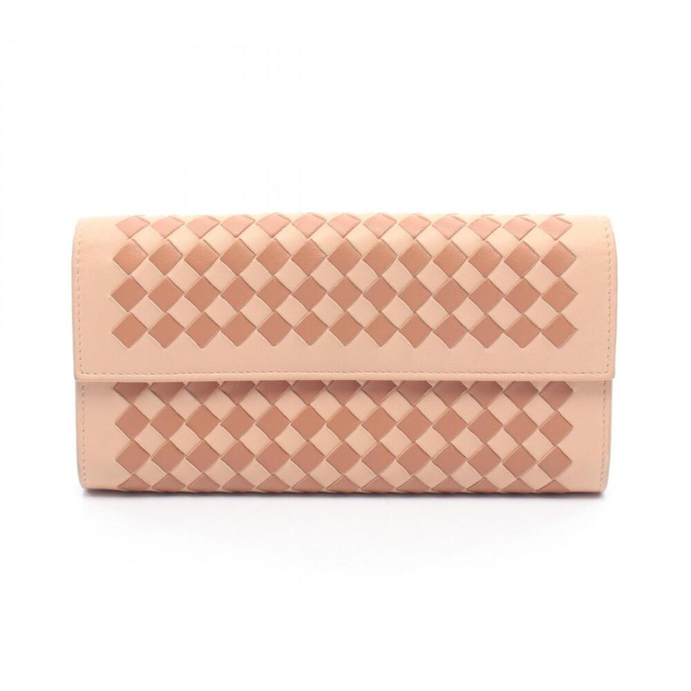 Bottega Veneta Intrecciato Bi-fold Long Wallet, Leather, Women's, Pink/Brown